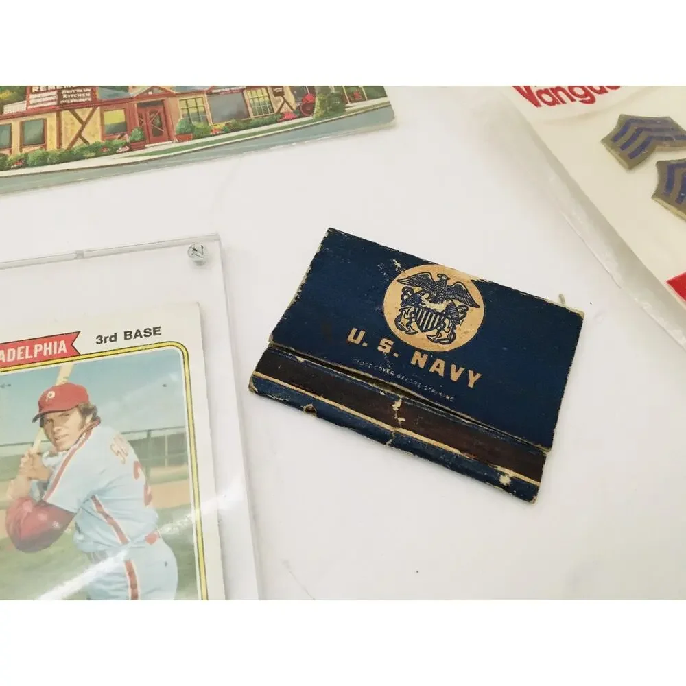 Junk Drawer Lot Vtg Key Chains Patches Baseball Cards Map Type 99 Model Military